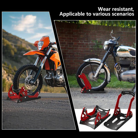 Heavy Duty Electric Dirt Bike Wheel Chock and Trailer Stand 1800 Lb Capacity Universal 8 To 21 Inch Wheel in use outdoors