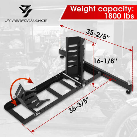 Heavy Duty Motorcycle Wheel Chock And Universal Front Wheel Stand For Trailers And Rigs 1800 Lb Capacity Fits 15 To 22 Inch Wheels JY PERFORMANCE with dimensions