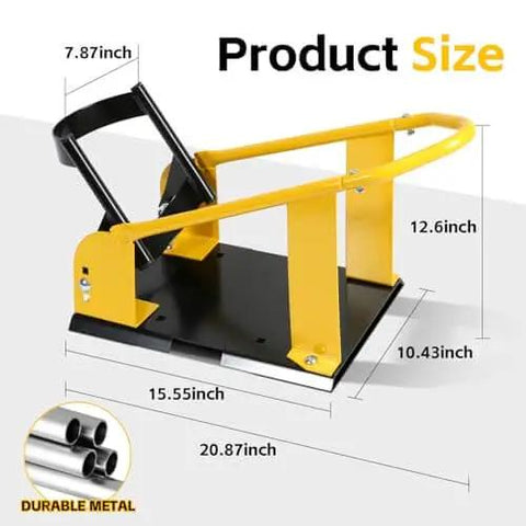 Adjustable Motorcycle Wheel Chock Stand With Auto Lock Swivel For 15 To 21 Inch Tires, Heavy Duty Steel Support, dimensions shown