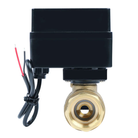 Front view of Motorized Brass Ball Valve Three Quarter Inch Standard Port With Nine To Thirty Six Volt AC DC Operation Two Wire Auto Return