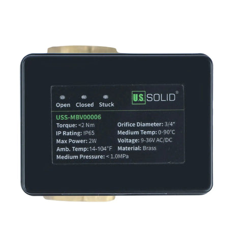 Motorized Brass Ball Valve Three Quarter Inch Standard Port With Nine To Thirty Six Volt AC DC Operation control panel close-up