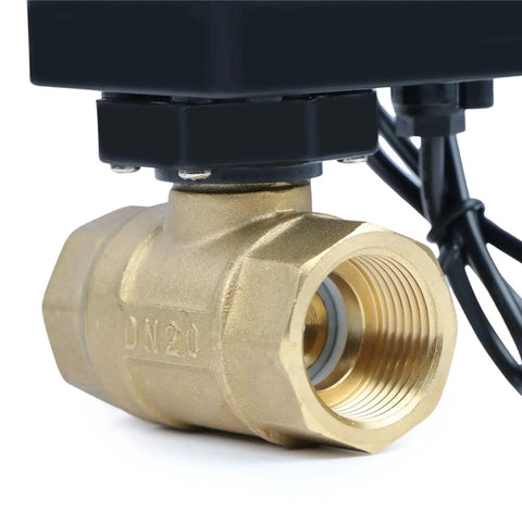 Motorized Brass Ball Valve Three Quarter Inch Standard Port With Nine To Thirty Six Volt AC DC Operation Two Wire Auto Return Normally Closed