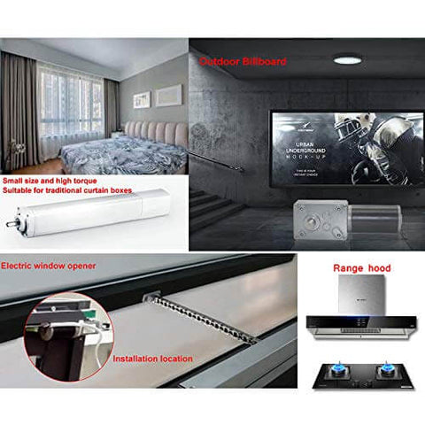 Smart home products including electric window opener, range hood, and outdoor billboard display.