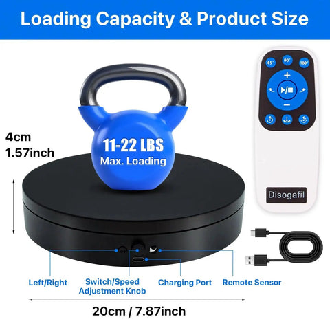 Motorized Rotating Display Stand With Remote 7.87 Inch Turntable 360 Degree Rotation with 11-22 lbs weight shown on top