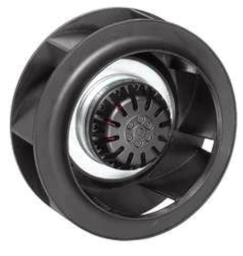 EBM PAPST - R2E175-AC77-18 - AC Motorized Impeller, 175 x 47mm, 230V front view of black blower wheel