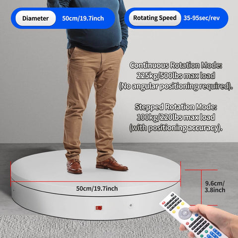 Person standing on 19.7 Inch Motorized Electric Turntable, Large Heavy Duty Rotating Platform for Photography with Remote Control