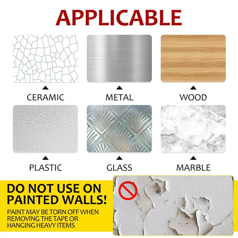 Heavy Duty Double Sided Mounting Tape 1.2 Inch Wide by 15 Ft Per Roll, 30 Ft Total, applicable surfaces and usage note