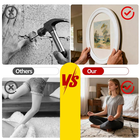 Comparison of using nails and Heavy Duty Double Sided Mounting Tape 1.2 Inch Wide by 15 Ft Per Roll for home projects.