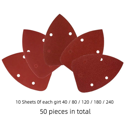 Mouse Detail Sandpaper Set 50 Sheets 5 Grits 40 80 120 180 240 Hook and Loop, display of red sandpapers