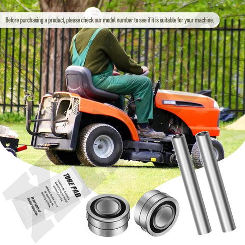 2 Sets Upgrade Stainless Steel Front Axle And Bearing Conversion Kit for 6in Wheel Sleeves shown with mower.