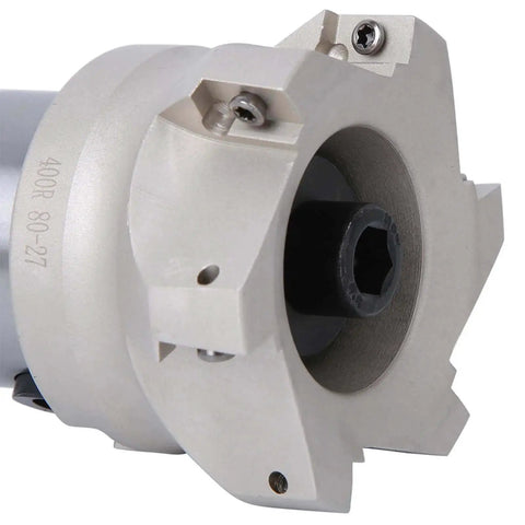 MT2 FMB27 80 Cutterhead 1604APMT Indexable End Mill Set Face Mill Cutter, close-up side view showing gray metal body