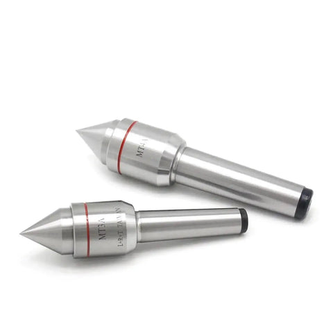 Rotating Live Center For Lathes MT1 MT2 MT3 MT4 MT5 With Large Head For CNC Lathe Machines shown in stainless steel finish.