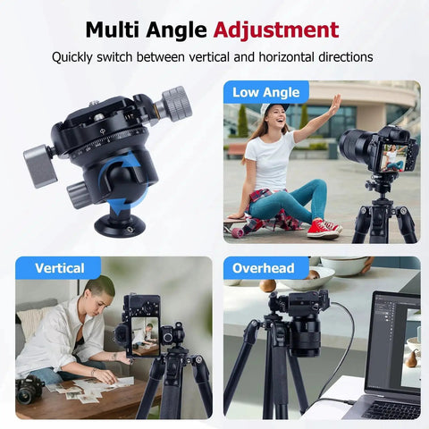 360 Degree Ball Head Tripod Mount With Dual Panoramic Rotation For DSLR Mirrorless And Sports Cameras CNC Aluminum Alloy Construction 10Kg
