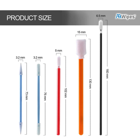 Pro Grade Foam Tip Swab Set For Cleanroom Use And Delicate Surfaces, 5 Color Tips In One 100 Pack showing product size by AAwipes