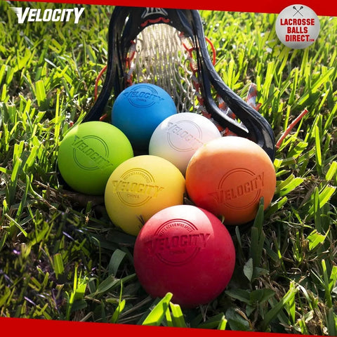 Practice Lacrosse Balls - 1, 2, 3, 6, 12, 18, 24, 36, 60 and 120 Packs - Official Size and Weight - Lime Green and other colors on grass.