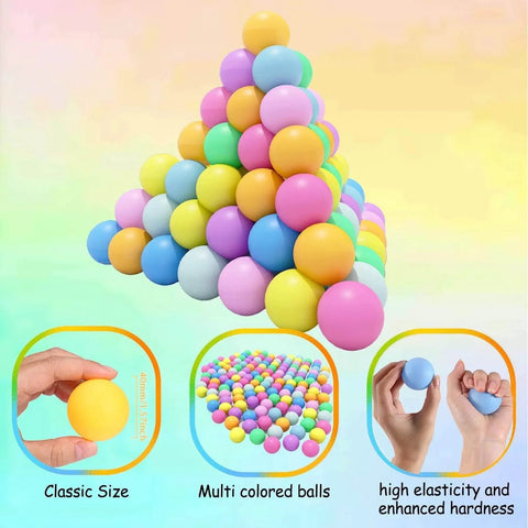 Pyramid of 60Pcs Table Tennis Balls,40mm Plastic Ping Pong Ball for Game,Party,DIY Arts,Pet Toy,Decor,Multi Colored,Less Bounce