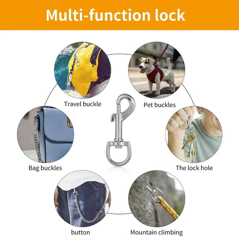 3 Inch Swivel Snap Hooks 12 Pcs Heavy Duty Pet Leash Hooks for DIY Crafts showing multiple uses including travel and pet buckles.