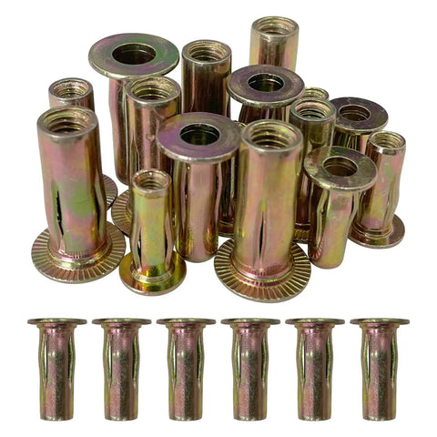 30 Piece Multi Grip Rivet Nut Kit M5 M6 M8 Rivet Nuts Pre Bulbed Shank Zinc Plated Flat Head for Construction Use
