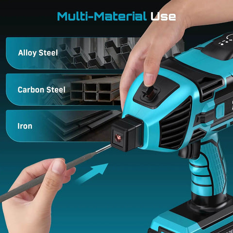 Demonstration of a welding tool's multi-material use for alloy steel, carbon steel, and iron with E6013 2.5 Lb Carbon Steel Welding Rods.