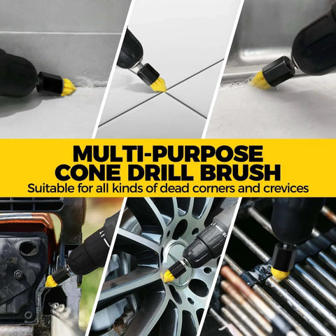 6Pack Drill Brush Power Scrubber Cleaning Brush Extended Long Attachment Set for surfaces and crevices in yellow.