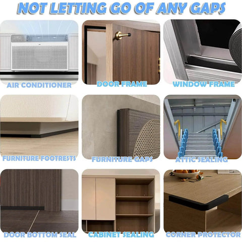 Uses of 33FT EVA Weather Stripping Door Seal Foam Tape with Adhesive Foam Sealing Strip Window Weather Stripping Door Insulation Soundproofing.