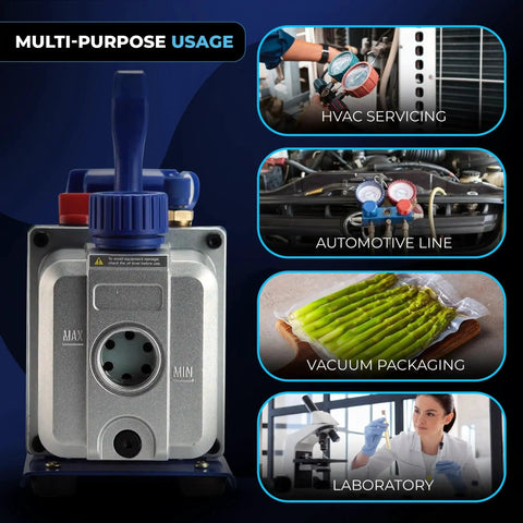 Powerful 4 CFM HVAC Vacuum Pump with Dual Inlet Ports Use in HVAC, Automotive, Packaging, and Laboratory