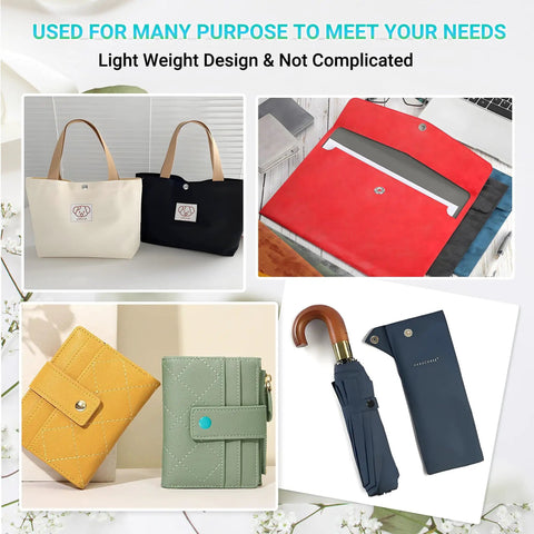 Various light weight bags and accessories displayed, including totes, wallets, a laptop sleeve, and an umbrella case.