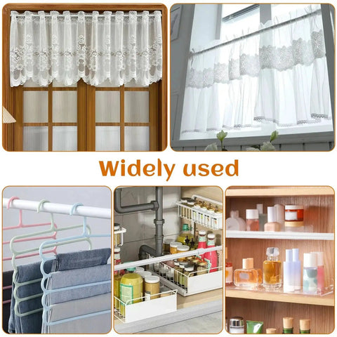 Adjustable sliding glass door security bar white length 15.7 to 27.5 inches 1.2 inch diameter window locks for extra protection shown installed with curtains and organizing features in various rooms.