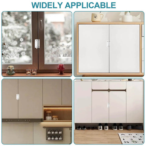 Premium Zinc Alloy Window Sash Locks 2 Pack Latch Replacement For Double Hung Vertical And Horizontal Sliding Vinyl Windows White Cam Design For Enhanced Security And Durable Weather Humidity Resistant Hardware, showing locks on various cabinets and windows