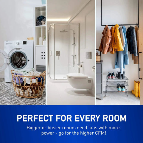 On-Demand Pick-A-Flow Ceiling Mount Exhaust Fan With 110 130 150 CFM for bathrooms, laundry rooms, sun rooms, basements or garages