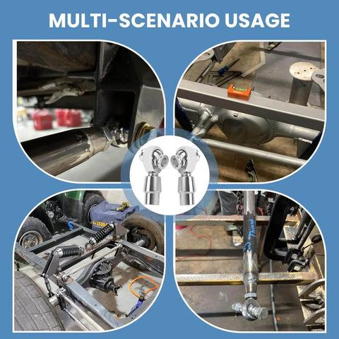 8 pcs 3/4 inch Heim Joint Rod End Kit installed in various steering and suspension setups, chromoly panhard rod ends with right and left hand thread.