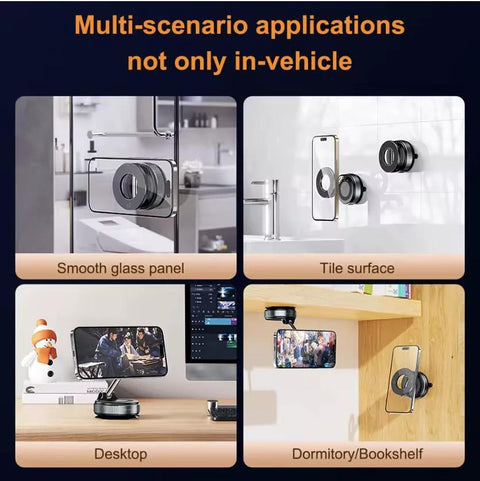 Amazon 360° vacuum suction car phone mount with magnetic, adjustable dashboard stand for iPhone and Android.
