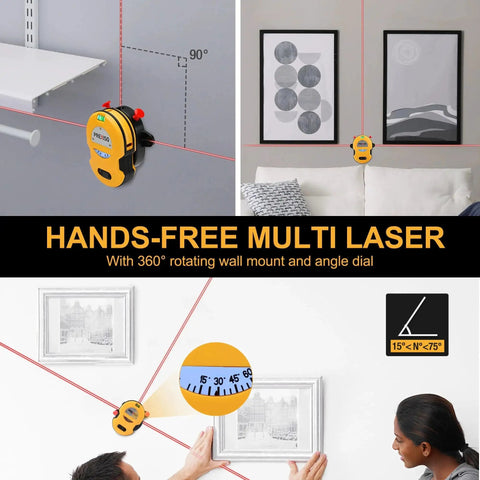 Multi Surface Laser Level With LED Readouts For 30 Ft Range Horizontal And Vertical Line Projection Wall Mount Base Two Pins Included