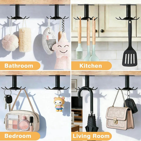 Utensil Hooks, 2 Pack Metal Kitchen Utensil Hangers Rack 360° Rotating Under Cabinet with 6 Rotatable Claws in various room uses