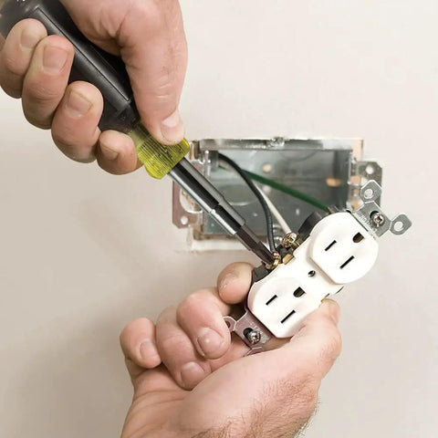 Using 11 In 1 Screwdriver And Nut Driver Set With 8 Bits Including Phillips Slotted Torx And Square on an electrical outlet installation
