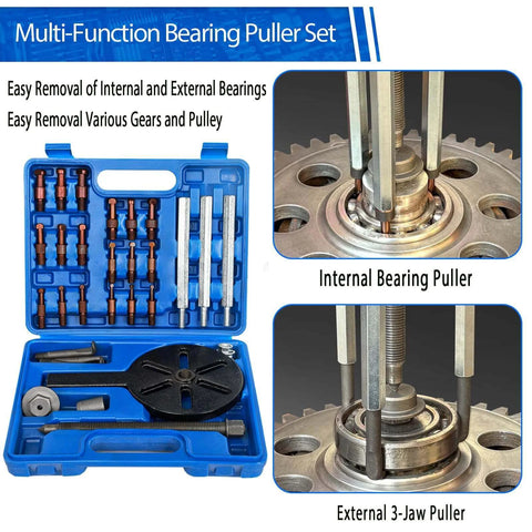 21 in1 Bearing Puller, Bearing Puller Set with Inner Hole Three-Jaw Puller, Curved Hook, Red Steel Collet, Storage Case Blue