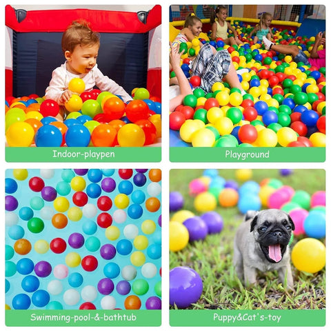 Ball Pit Balls for Baby and Toddler Phthalate Free BPA Free Crush Proof Plastic in colorful play environments with kids and pets