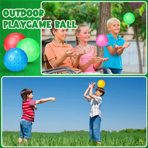 Children playing with 24 Pieces Knobby Balls 4.72" Bouncy Spiky Sensory Ball in outdoor setting, multicolor PVC sensory toys.