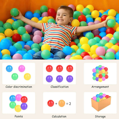 Child playing in multicolored ball pit balls, part of Ball Pit Balls for Baby and Toddler Phthalate Free BPA Free Crush Proof Plastic set.