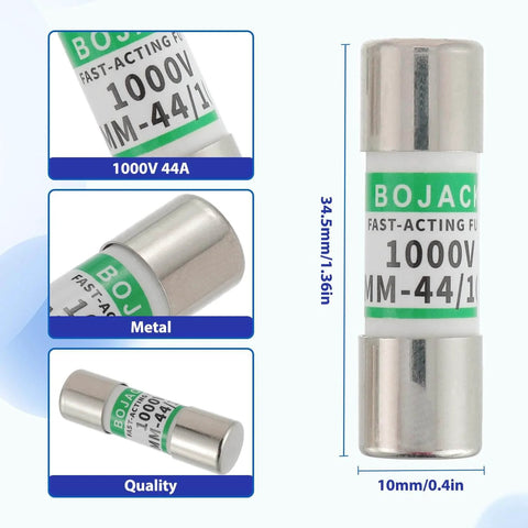 Replacement Multimeter Fuse 10 x 35 Mm Fast Blow 440mA 1000V For DMM, close-up of ceramic-brass fuse with dimensions