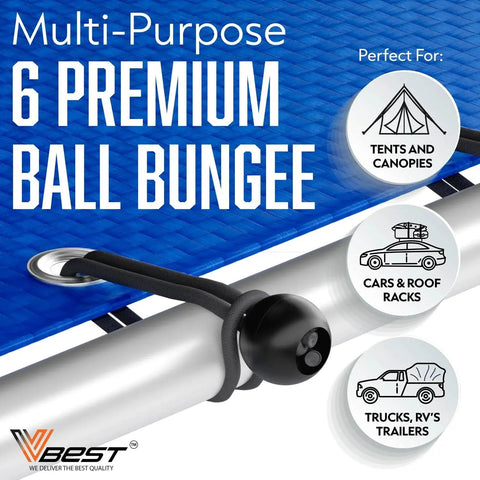Heavy Duty Carabiner Bungee Cords With Hooks 28 Pack For Outdoor Use featuring a ball bungee securing a metal rod