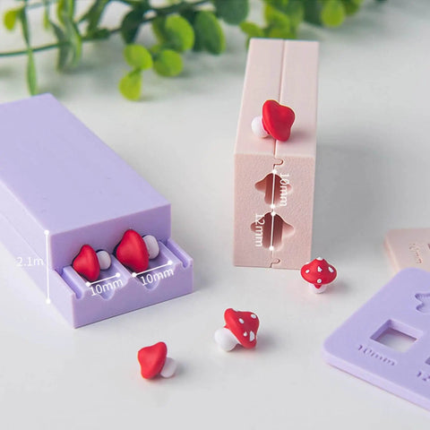 Mushroom Shape Clay Roller for Bead Making with 10mm and 12mm interchangeable ends, shown with mushroom-shaped clay beads.
