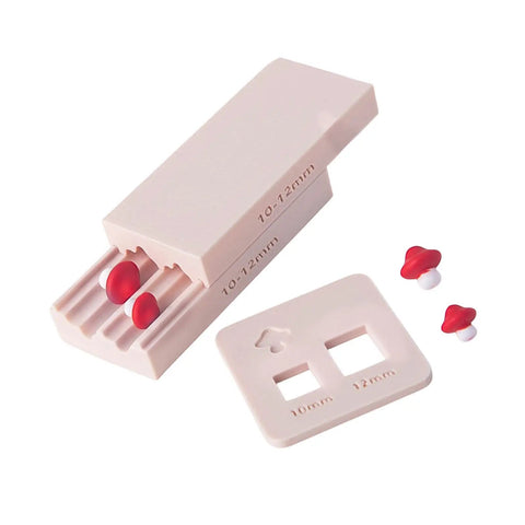 Mushroom Shape Clay Roller for Bead Making Two Sizes Interchangeable Ends 10mm and 12mm, shown with interchangeable parts and sample beads.