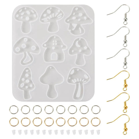 Mushroom Earring Mold Kit For Resin Jewelry Making With Silicone Mold Includes 40 Hooks 60 Jump Rings 50 Ear Nuts For Dangle Earrings Diy Jewelry Supplies Cheriswelry