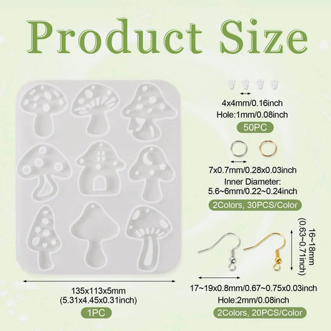 Mushroom Earring Mold Kit For Resin Jewelry Making With Silicone Mold Includes 40 Hooks 60 Jump Rings 50 Ear Nuts For Dangle Earrings Diy Jewelry Supplies Cheriswelry size chart