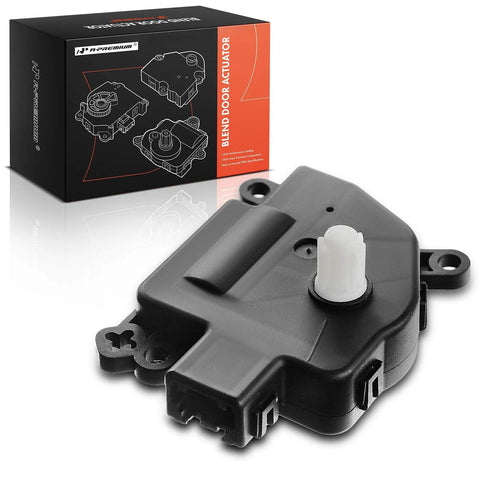A-Premium HVAC heater blend door actuator for Ford Mustang 2010–2014; black plastic housing, white shaft.