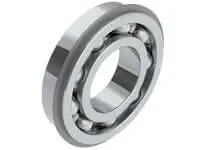 Nachi 6015NR Deep Groove Ball Bearing Open with Snap Ring and Groove, side view showing steel construction and inner race.