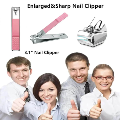 Nail Clippers Set And Manicure Kit With Glass Nail File Cuticle Trimmer Travel 5 Piece Grooming Kit featuring enlarged clippers