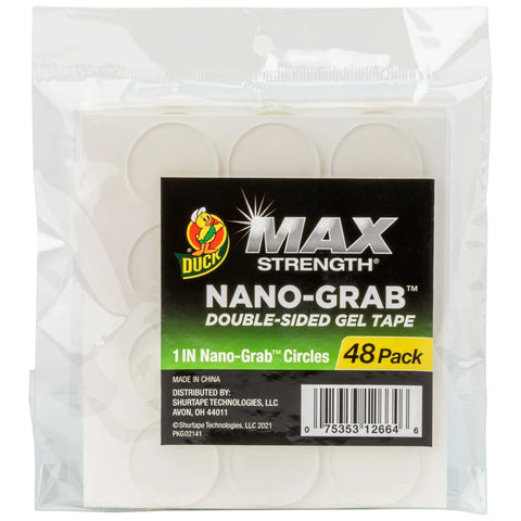 Nano Grab Technology Double Sided Gel Tape For Clear Mounts And Quick Fixes, 48 Pack, shown in packaging with label details.