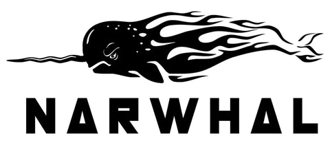 Narwhal logo featuring stylized narwhal graphic with text underneath, related to 1/8 Inch Cobalt Drill Bits 13 Pack M35 Industrial Grade 2.55 Inch Length 135 Degree Split Point.